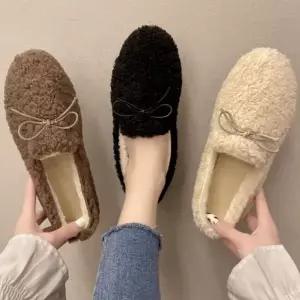 [하프클럽/]3컬러 리본장식 털안감 겨울 일상 로퍼