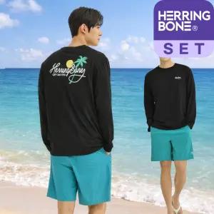 남자 래쉬가드세트 루즈핏 긴팔 수영복 반바지 비치웨어 상하의 휴양지룩 빅사이즈 RJ409 AH325