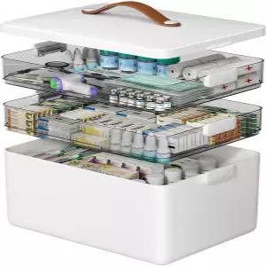 CTIME 3단 의약품 정리함 - 가죽 손잡이가 있는 휴대용 캐비닛 가정용 빈 구급상자