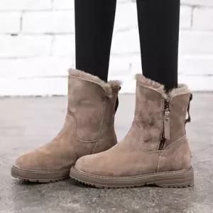 스웨이드 털안감 겨울 여성 지퍼 데일리 미들부츠