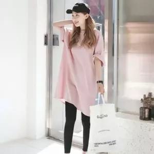 여성 파스텔톤 루즈핏 롱반팔 티셔츠 원피스형 반팔티