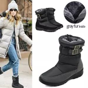 [카미엣뮤즈]더블 벨트 퍼 패딩 미들 부츠_KM18w239