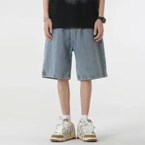 여름 남자 5부 데님 반바지 와이드 여자 밴딩 청바지 팬츠 남성 버뮤다