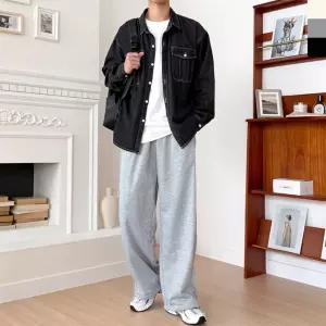 남자 데일리 스트릿 편안한 와이드 스웨트 조거 팬츠