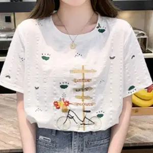 여성 러블리 자수 반팔티 1P 루즈핏 캐주얼 여름 티셔츠 라운드넥 패션