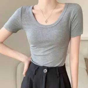 여성 컬러 쇄골 라인 셔링 반팔티 1P 슬림핏 스퀘어넥 여름 티셔츠 기본
