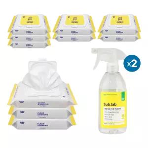 자우버 주방 다용도클리너 50매입 10개+서브랩 레몬식초 키친 스프레이 500ml 2개