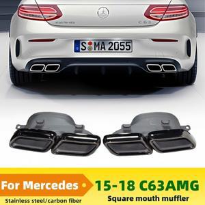 메르세데스 호환-벤츠 호환 C63 머플러 AMG 카본 파이버 테일 파이프 - W205 배기 사각 팁 노즐 호환