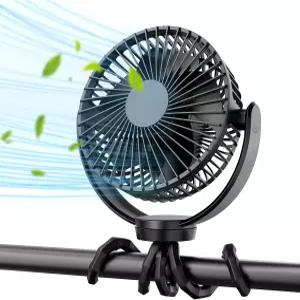 쿠니 5000mAh 휴대용 유모차 팬 - 3단 배터리 작동 유연한 클립온 삼각대 360 회전 USB 충전식 냉각으로