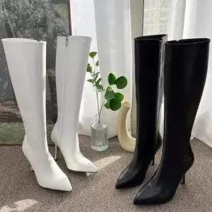 가죽롱부츠 뾰족코 롱부츠 하이굽 옆지퍼 하객룩 각진코 데이트룩