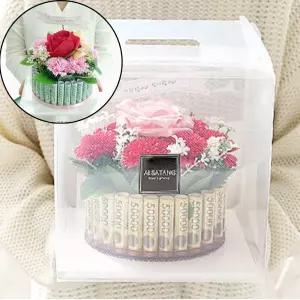 돈다발케이크 어버이날 비누꽃 용돈박스 (레드핑크30)