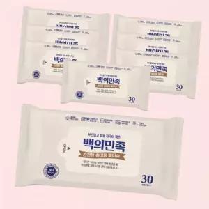 유한그린텍 제조 백의민족 프리미엄 물티슈 30매 8개 사무실 카페 키즈 어린이집 가정 물휴지 4309280