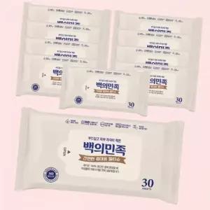 유한그린텍 제조 백의민족 프리미엄 물티슈 30매 10개 약산성 정제수 깨끗 레이온 4309255