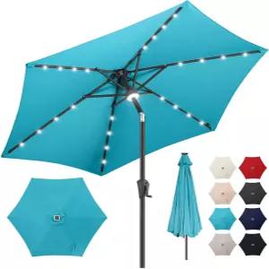 AckMizz 7.5피트 태양광 우산 실외 - 24개의 LED 조명이 있는 파티오 수영장 현관 정원 데크 뒷마당을 위한