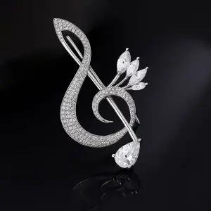 [하프클럽/]다이아몬드빛 고순도 지르코니아 높은음자리 옷핀 브로치