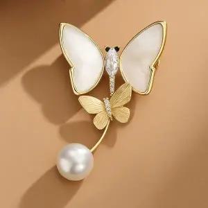 [하프클럽/]벨 에테르 펄 지르코니아 백자개 담수진주 화이트 브로치