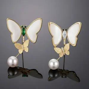 [하프클럽/]벨 에테르 펄 지르코니아 백자개 담수진주 골드 브로치