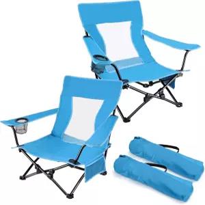 조이페어 비치 캠핑 의자 2팩 야외 접이식 잔디 낚시용 팔걸이가 있는 튼튼한 휴대용 스포츠 파티오 컵