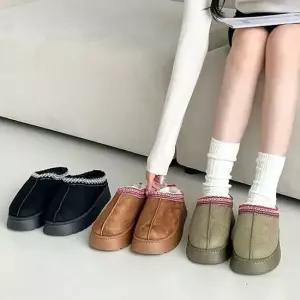 여성 스웨이드 부츠 인디안 패턴 통굽 겨울 뮬 슬리퍼 여성부츠 스웨이드부츠 통굽부츠