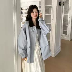 피로달 여친 가을 트렌치 코트 옷 칼라 배색 HO3