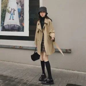 피로달 여사친 카키 봄 가을 트렌치 코트 이른 슬림핏 HO3