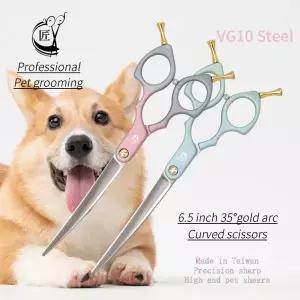 호환  전문 크레인 곡선 하이 엔드 가위 애완 동 그루머 가위 개 그루밍 용품 라이트 무게추 VG10 스틸 6.5