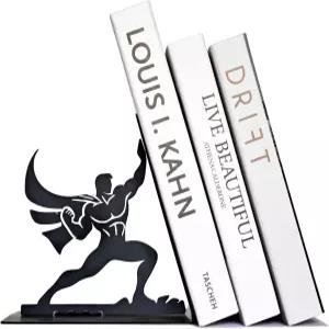 슈퍼히어로 메탈 북엔드 - 미끄럼 방지 베이스가 있는 6.5인치 헤비 듀티 책꽂이 가정용 또는 사무실