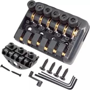 웜 관련 스트링 장치가 있는 블랙 픽스 6 헤드리스 기타 브리지 테일피스 롤러 안장