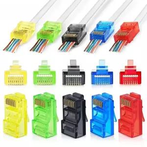 50PCS RJ45 Cat6 패스 스루 커넥터 다양한 색상 EZ 단단하거나 연선 UTP 네트워크 케이블용 모듈형 플러그