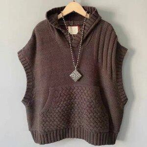 꽈배기 후드 니트 조끼 여 추동 캐주얼 빅 포켓 베스트