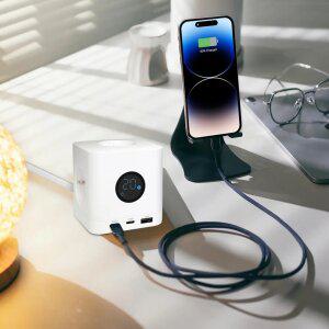 안전한 타워 전선형 멀티탭 (3구/C타입/USB) PD 67W 고용량 디지털기기용 전기안전멀티