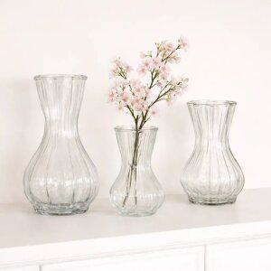 인테리어 유리 화병 생화 조화 라인 투명 플리츠 웨이브화병