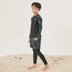 [아레나수영복] 지오 아동 레저 집업 래쉬가드 세트 A4BB1BS04BLK