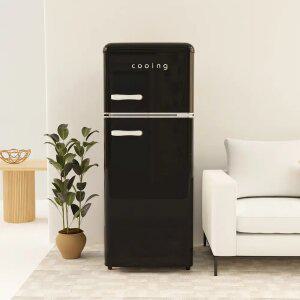 쿠잉 레트로 소형냉장고 REF-D121 블랙 2도어 투도어 미니 원룸 사무실