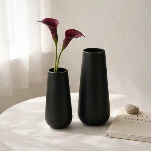 인테리어 꽃꽂이 생화 조화 오브제 꽃병 실린더 모던블랙 세라믹 화병