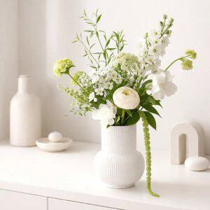인테리어 꽃꽂이 생화 조화 오브제 꽃병 실린더 퓨어화이트 세라믹 화병