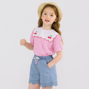 [아이러브제이] 스트라이프 체리 스칼럽 반팔 티 JWUTO07