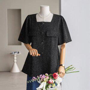 (안나앤플러스) 트위드 페플럼 블라우스[셔츠EFU98] 빅사이즈