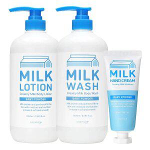 코스메이트 밀크 바디로션 바디워시 핸드크림 베이비파우더향 1000ml 60ml 구성 택/ 고