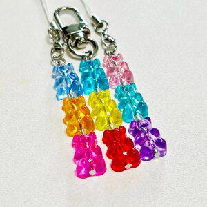 귀여운 젤리곰 세마리 비즈 키링 / 열쇠고리 가방꾸미기 에어팟 버즈 파우치 차키 선물