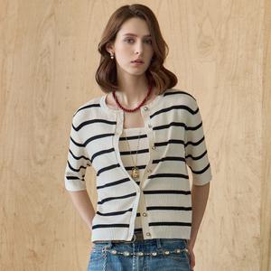 [MAXZA] 스트라이프 슬리브리스 탑 반팔 가디건 세트