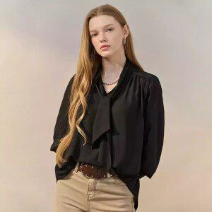 [MAXZA] 타이넥 셔링 드레이프 블라우스