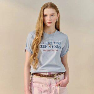 [MAXZA] 벨벳 레터링 코튼 반팔 티셔츠