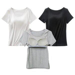 일체형 모달 브라캡 반팔 티셔츠 브라탑 레이어드 이너웨어 실내복