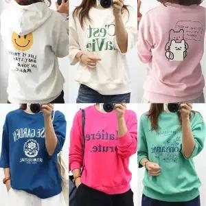 여성 맨투맨 후드 봄 스트라이프 면티 단가라 레이어드 프린팅 무지 귀여운 얇은 캐주얼 스? 레터링 가을 40대 크롭 오버핏 루즈핏 브이넥 라운드 7부 티 티셔츠