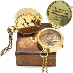 황동 나침반 시편이 포함된 종교 선물 32 8 조각 황금 마무리 십대 소년 남성을 위한 성찬 확인 세례