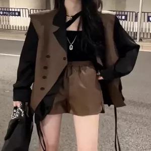 여자조끼 가을 셔츠 가죽반바지 가죽조끼 캐주얼 루즈핏 심쿵