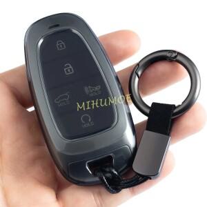 Hyundai Tucson Santa Fe/Cruz Palisade Sonata IONIQ 5 Nexo 블랙 투명한 자동차 키 Fob 케이스 커버 체인