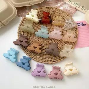 귀여운 곰돌이 테디베어 무광 파스텔 헤어 집게핀 무광 유광 반투명 반묶음 머리핀