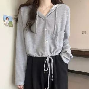 ONM 후드 크롭 가디건 밑단 스트링 핏조절 데일리 실